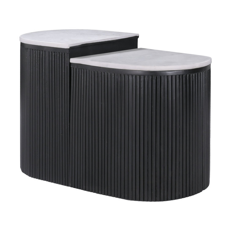Doha Black and White Marble Top 2-Piece Coffee Table Set
