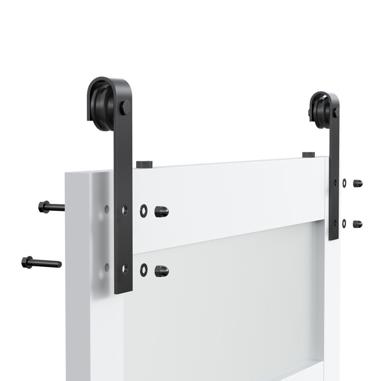 96" x 84" White Frosted Glass PVC Sliding Barn Door with Hardware Kit