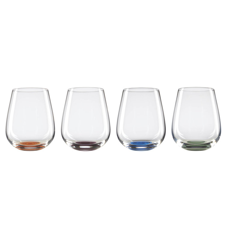 Colorful Bottoms Up Stemless Wine Glass Set, 4 Pieces