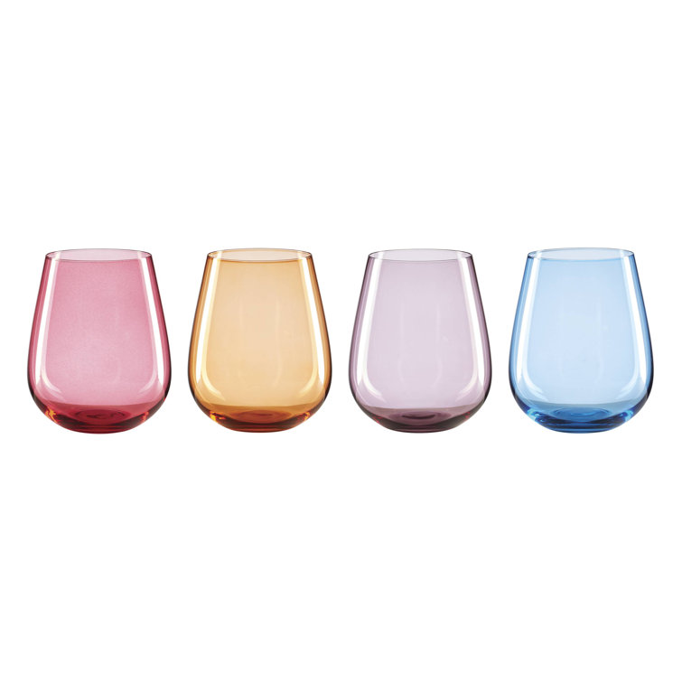 Multicolor Glass Stemless Drinking Glass Set of Four