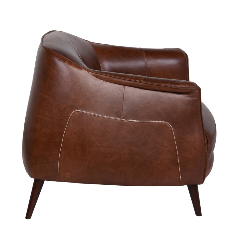 Transitional Handcrafted Brown Leather Accent Chair