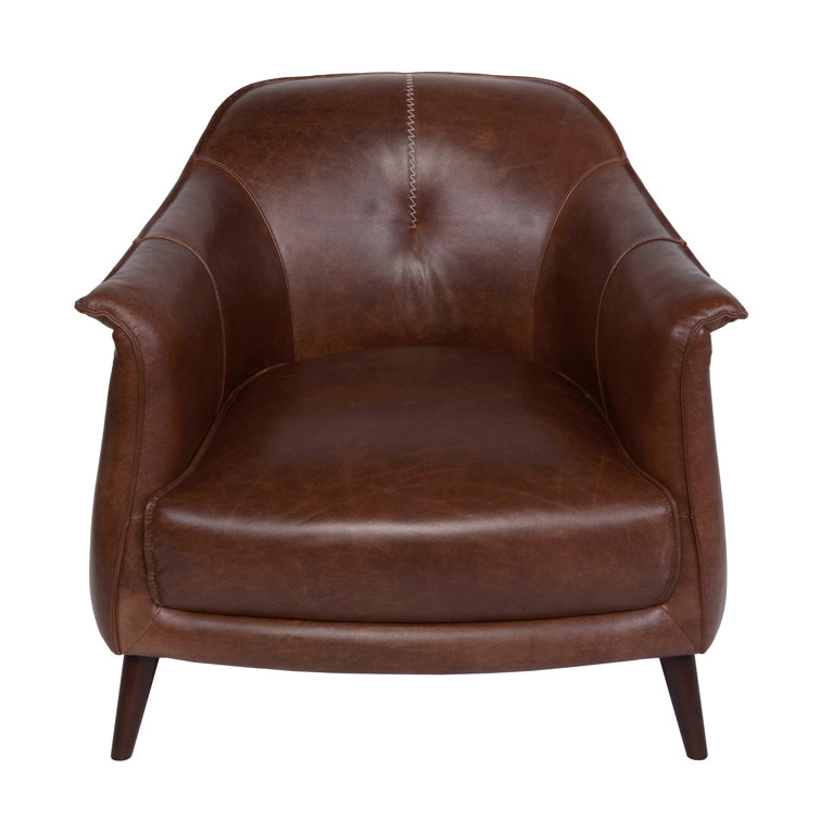 Transitional Handcrafted Brown Leather Accent Chair