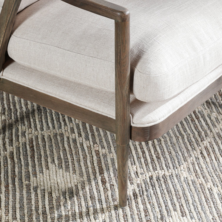 Transitional Beige Leather Swivel Accent Chair with Oak Accents