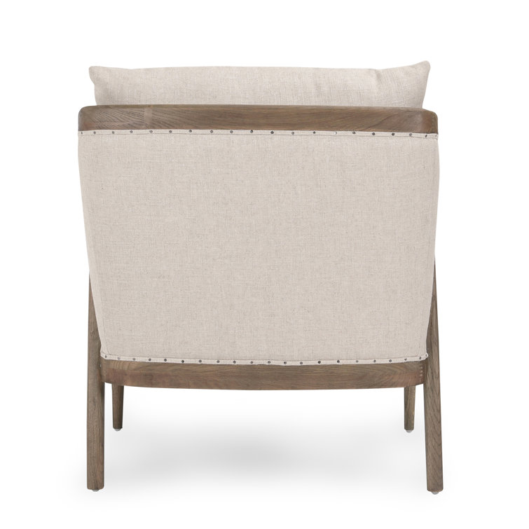 Transitional Beige Leather Swivel Accent Chair with Oak Accents