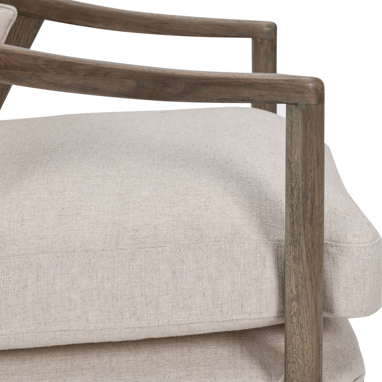 Transitional Beige Leather Swivel Accent Chair with Oak Accents