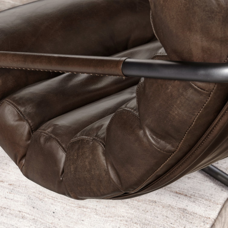 Handcrafted Transitional Leather Accent Chair with Metal Frame