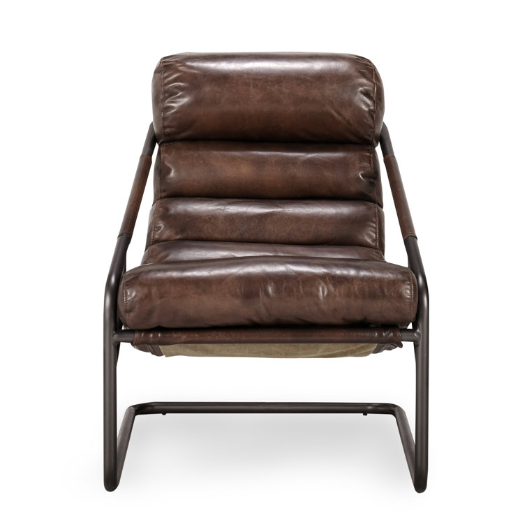 Handcrafted Transitional Leather Accent Chair with Metal Frame