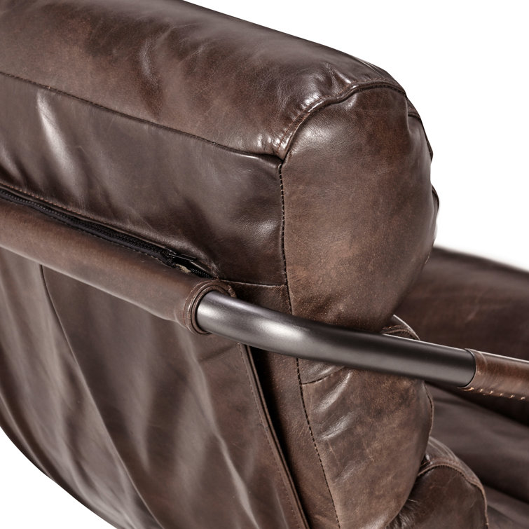 Handcrafted Transitional Leather Accent Chair with Metal Frame