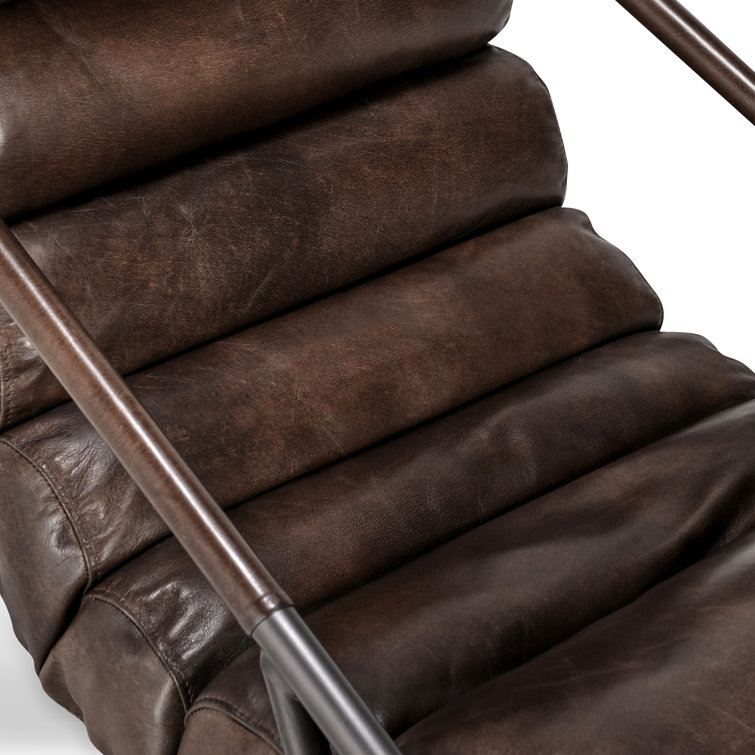 Handcrafted Transitional Leather Accent Chair with Metal Frame
