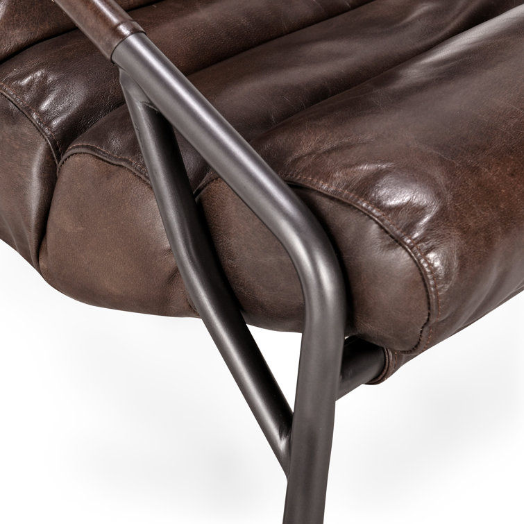 Handcrafted Transitional Leather Accent Chair with Metal Frame