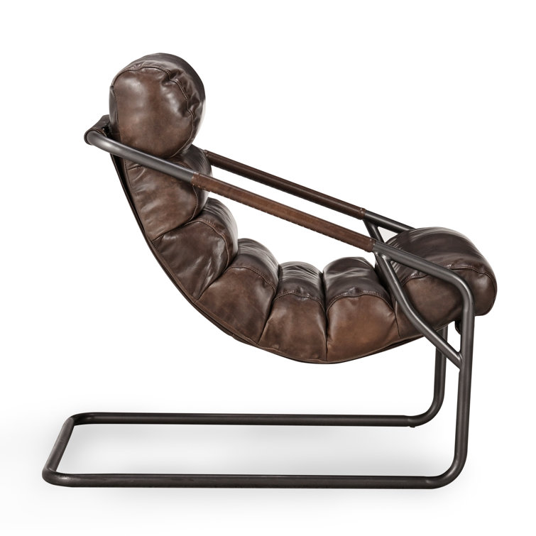 Handcrafted Transitional Leather Accent Chair with Metal Frame