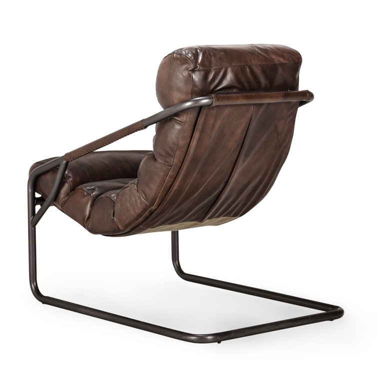 Handcrafted Transitional Leather Accent Chair with Metal Frame