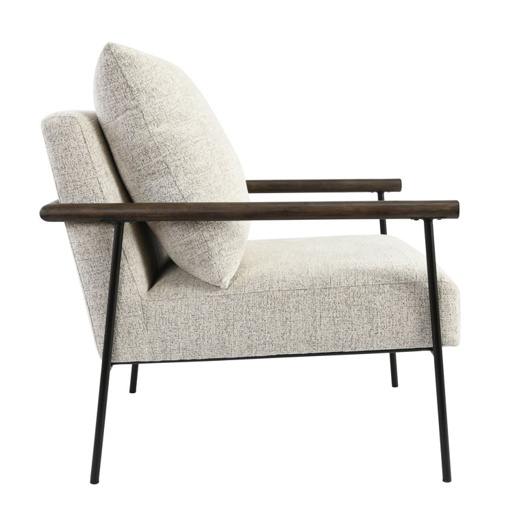 Eliicott Transitional Beige Polyester Accent Chair with Birch Legs