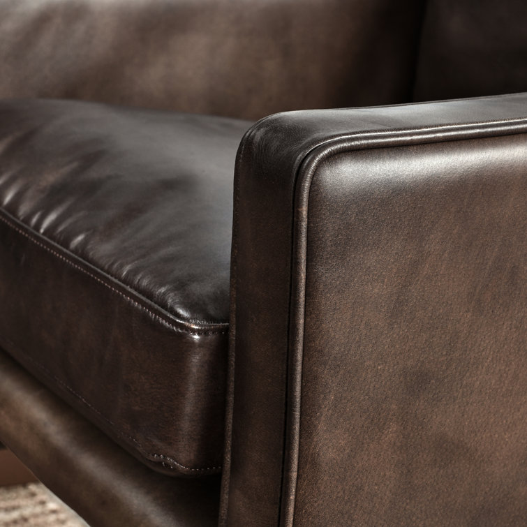 Transitional Handcrafted Leather Accent Chair with Brass Frame
