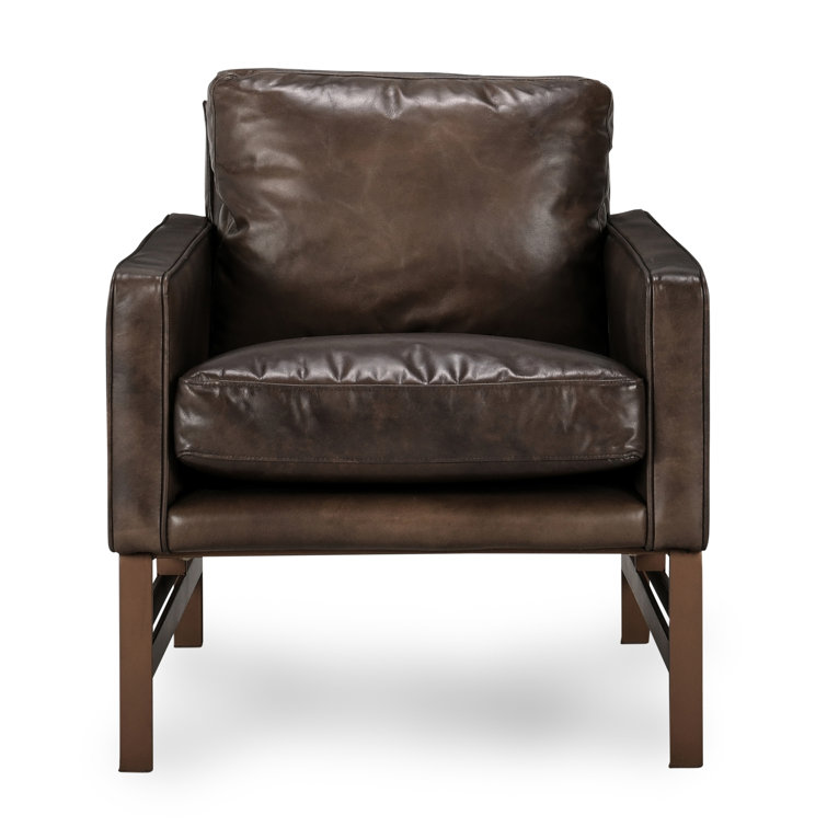 Transitional Handcrafted Leather Accent Chair with Brass Frame