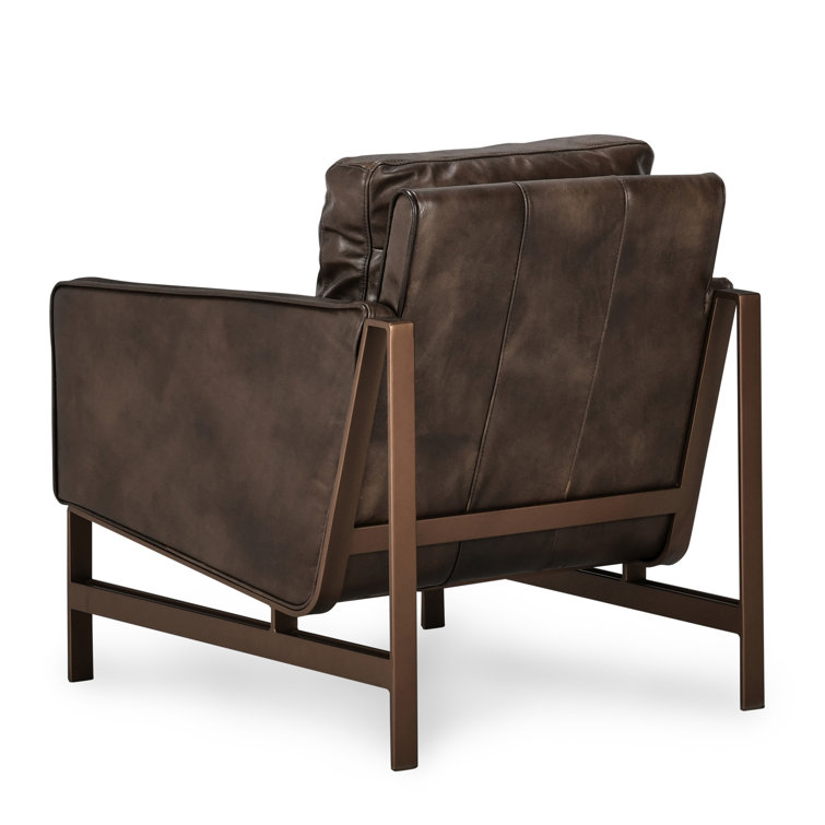 Transitional Handcrafted Leather Accent Chair with Brass Frame