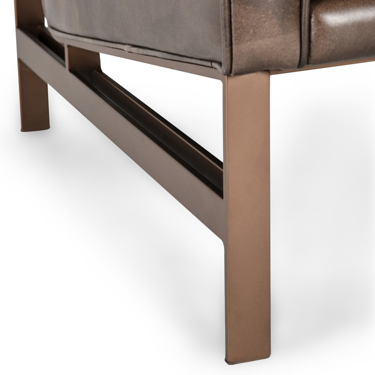 Transitional Handcrafted Leather Accent Chair with Brass Frame