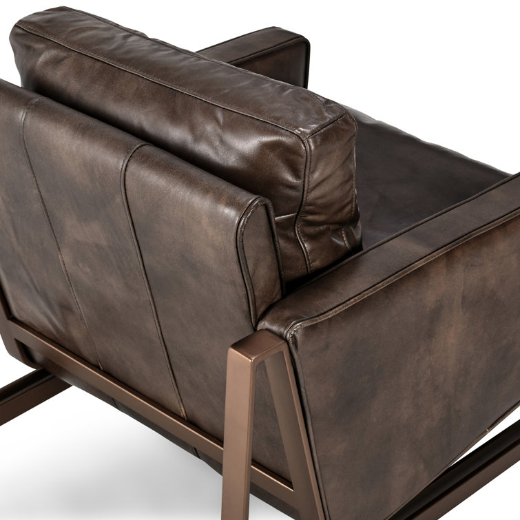Transitional Handcrafted Leather Accent Chair with Brass Frame