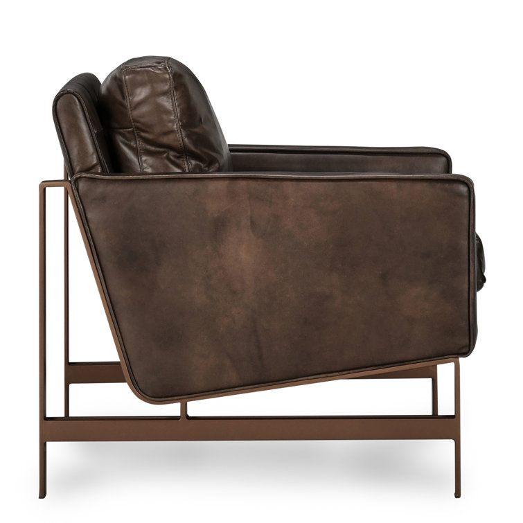 Transitional Handcrafted Leather Accent Chair with Brass Frame