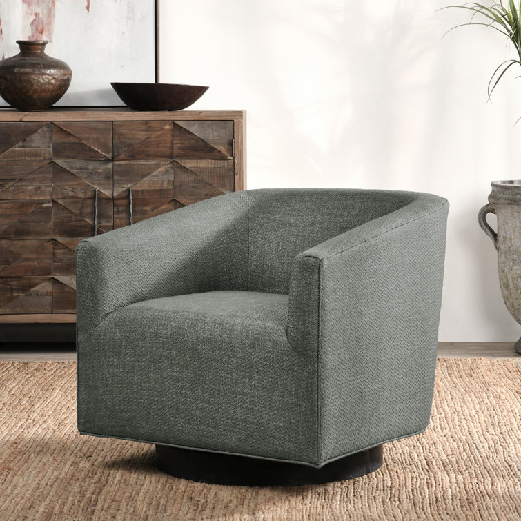 Taupe Twill Handcrafted Swivel Barrel Chair