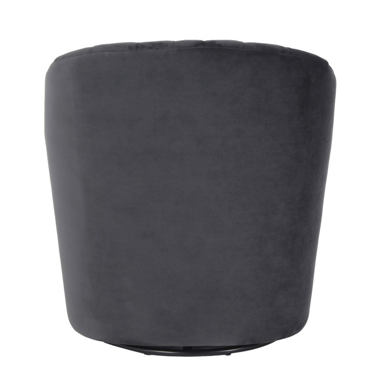 Handcrafted Gray Polyester Swivel Barrel Chair with Solid Wood Frame