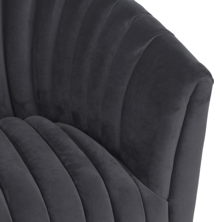 Handcrafted Gray Polyester Swivel Barrel Chair with Solid Wood Frame
