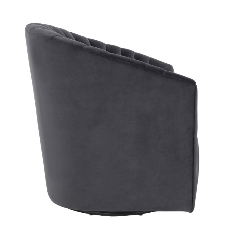 Handcrafted Gray Polyester Swivel Barrel Chair with Solid Wood Frame