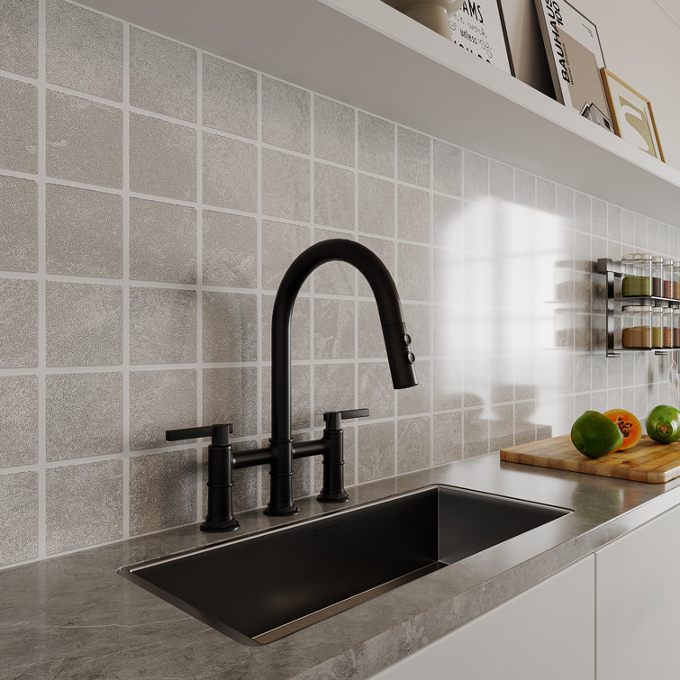 Matte Black Dual Handle Pull-Down Bridge Kitchen Faucet
