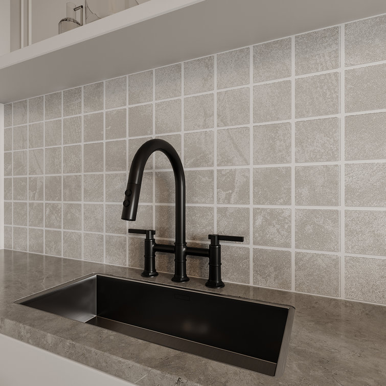 Matte Black Dual Handle Pull-Down Bridge Kitchen Faucet