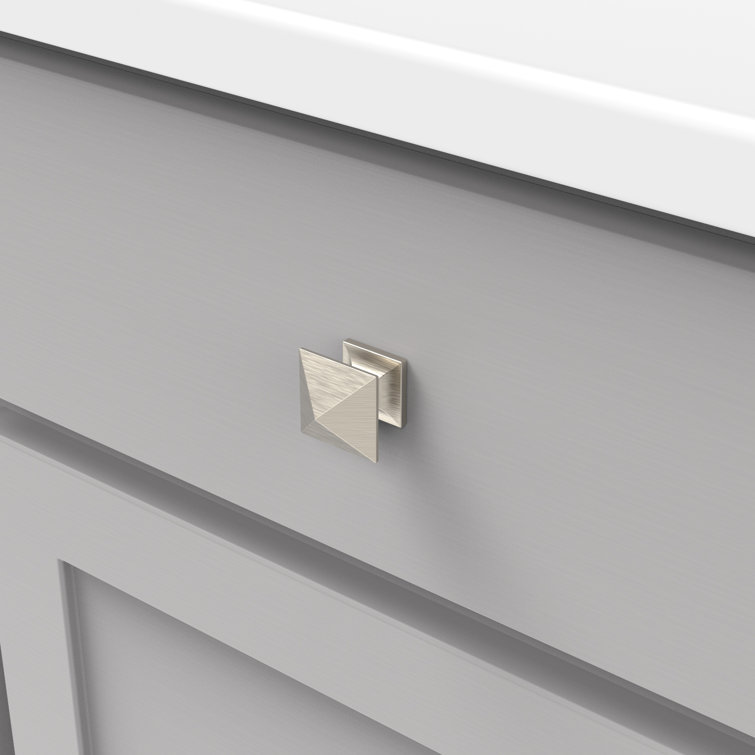 Satin Nickel Square Modern Cabinet Knob with Mounting Hardware