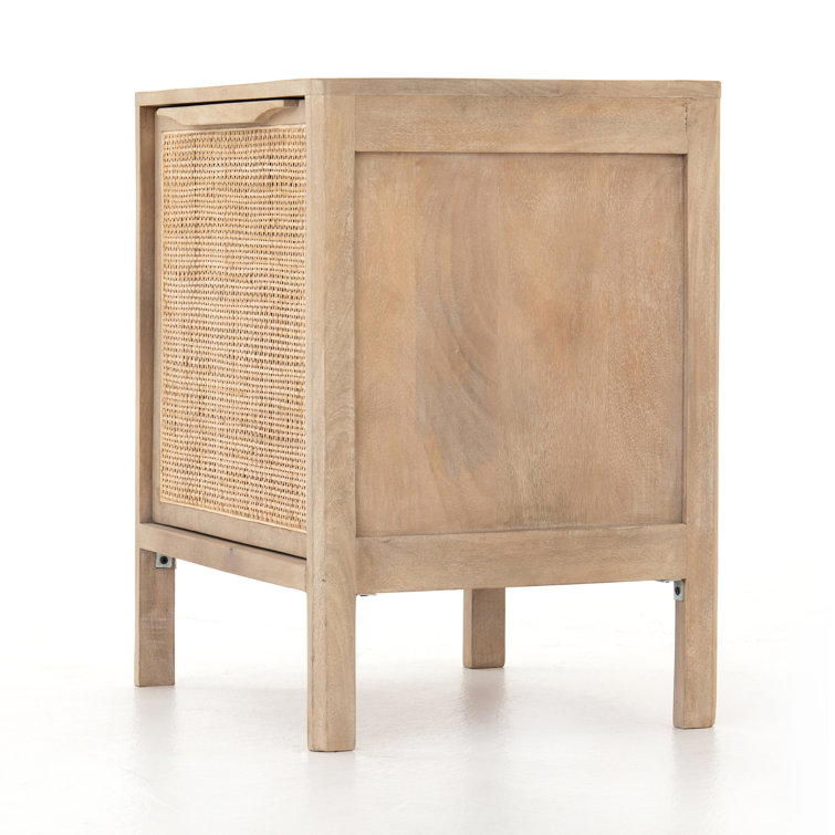 Natural Cane and Wood Rectangular Nightstand with Shelf