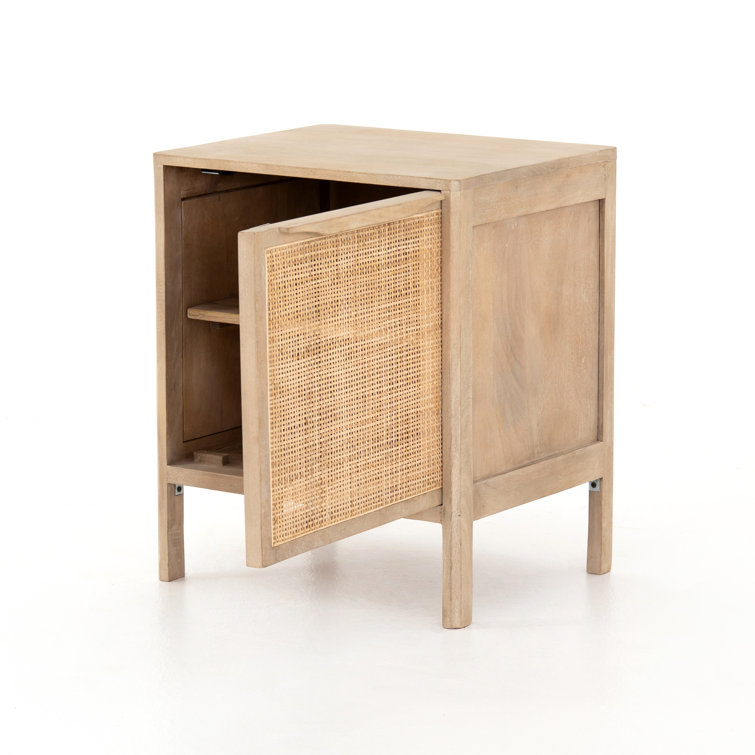 Natural Cane and Wood Rectangular Nightstand with Shelf