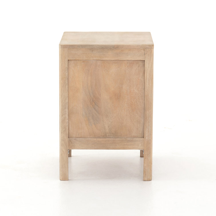 Natural Cane and Wood Rectangular Nightstand with Shelf