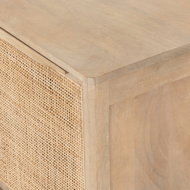 Natural Cane and Wood Rectangular Nightstand with Shelf