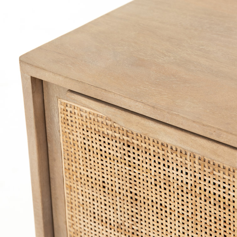Natural Cane and Wood Rectangular Nightstand with Shelf