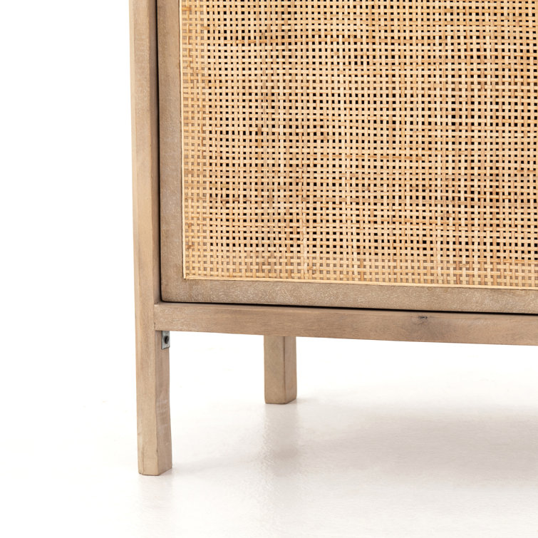 Natural Cane and Wood Rectangular Nightstand with Shelf