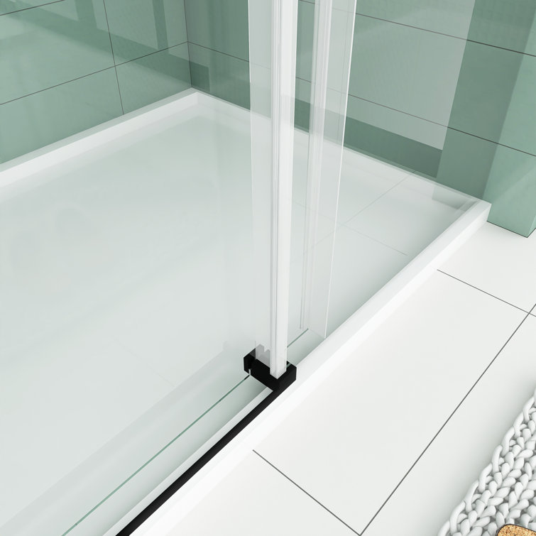 Matte Black Frameless Sliding Shower Door with Clear Tempered Glass