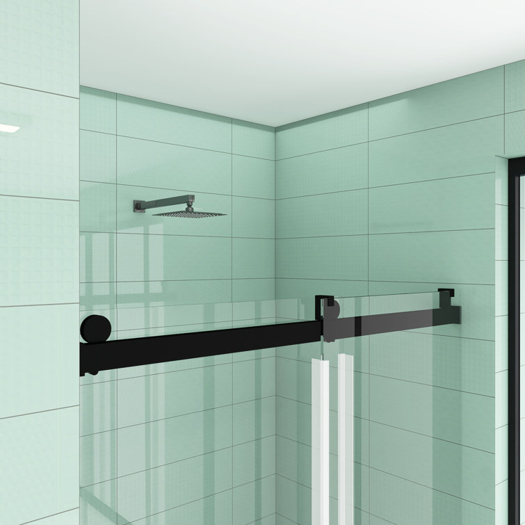 Matte Black Frameless Sliding Shower Door with Clear Tempered Glass