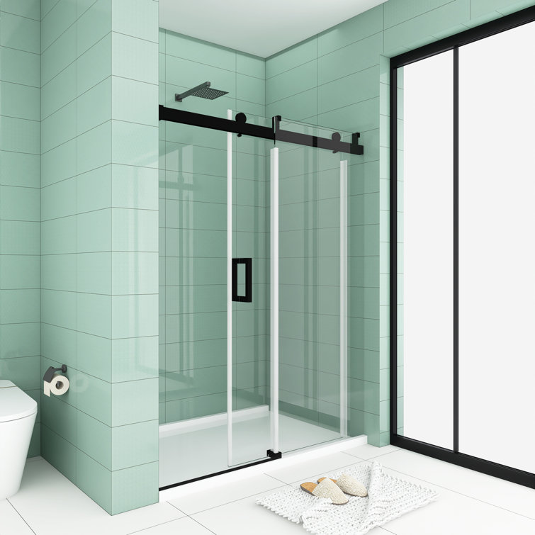 Matte Black Frameless Sliding Shower Door with Clear Tempered Glass