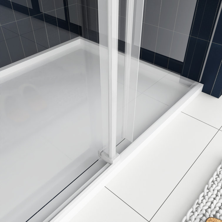 60'' W x 76'' H Brushed Nickel Frameless Sliding Shower Door with Clear Glass