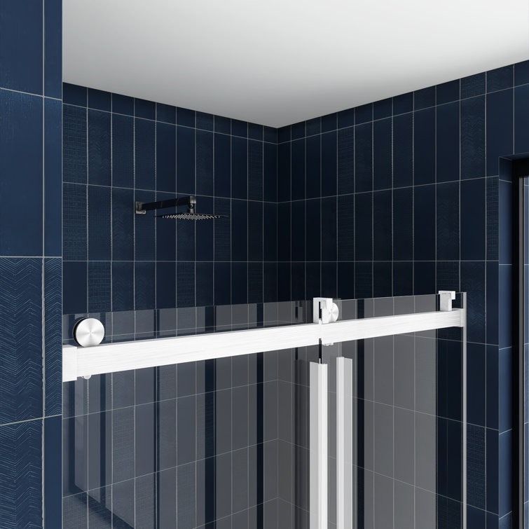 60'' W x 76'' H Brushed Nickel Frameless Sliding Shower Door with Clear Glass