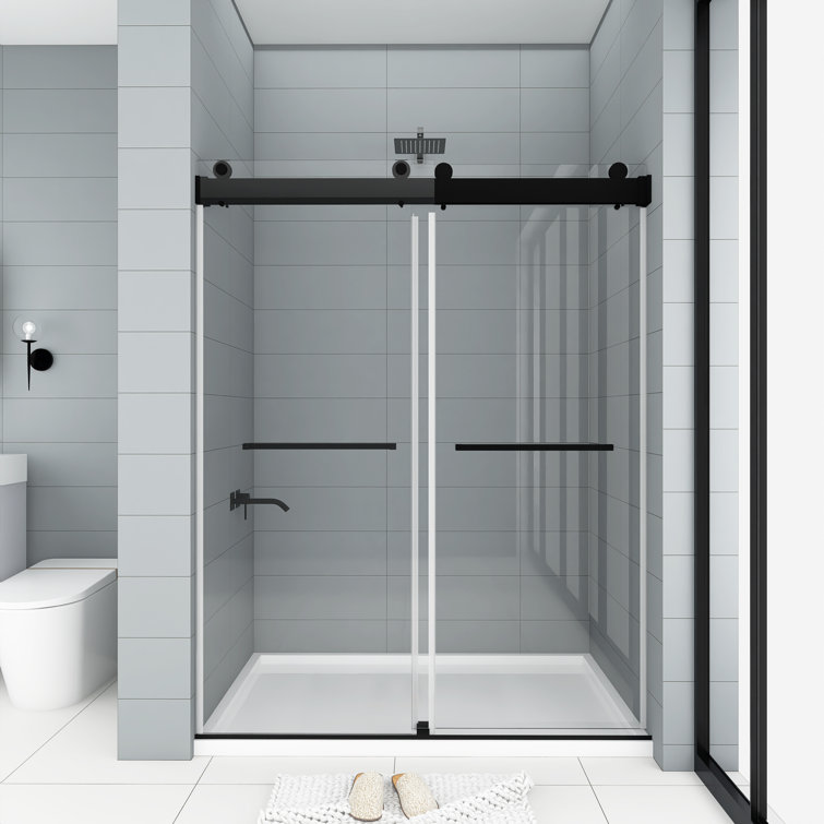 Matte Black Frameless Sliding Shower Door with Clear Tempered Glass