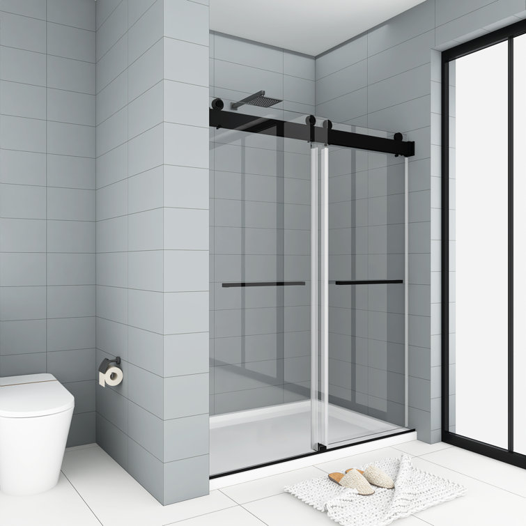 Matte Black Frameless Sliding Shower Door with Clear Tempered Glass