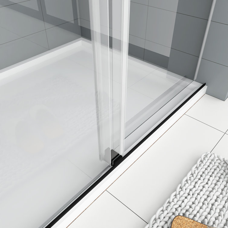 Matte Black Frameless Sliding Shower Door with Clear Tempered Glass