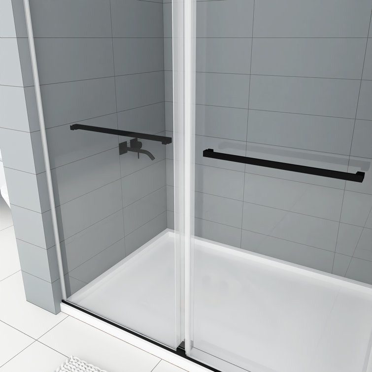 Matte Black Frameless Sliding Shower Door with Clear Tempered Glass