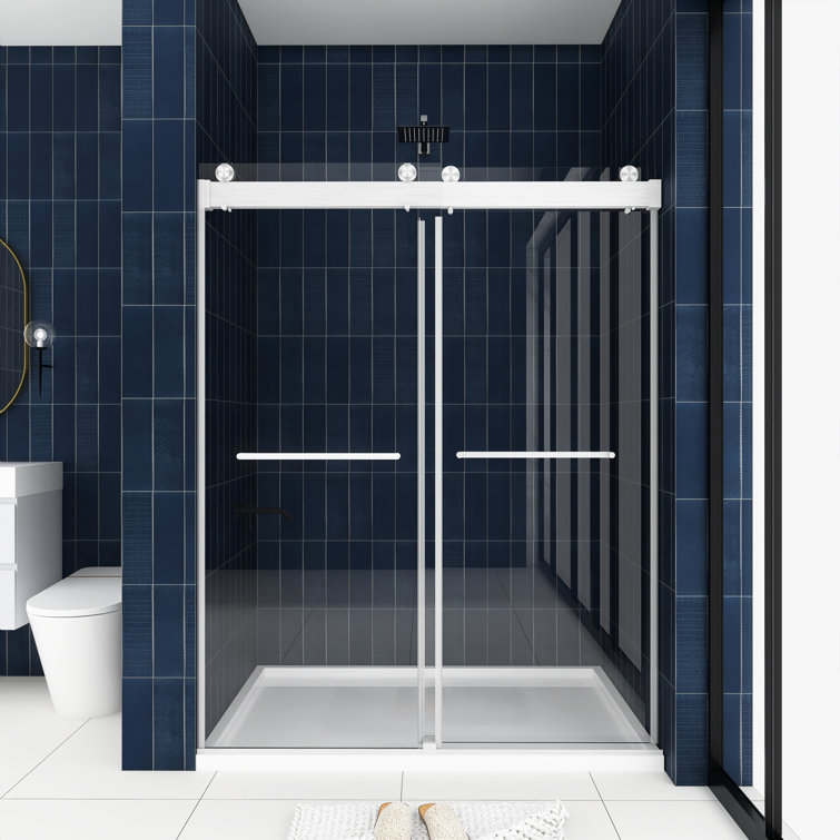 60'' Frameless Clear Glass Sliding Shower Door with Brushed Nickel Frame