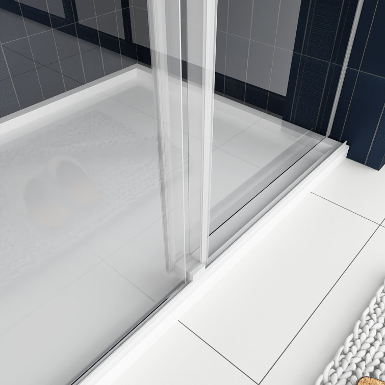 60'' Frameless Clear Glass Sliding Shower Door with Brushed Nickel Frame