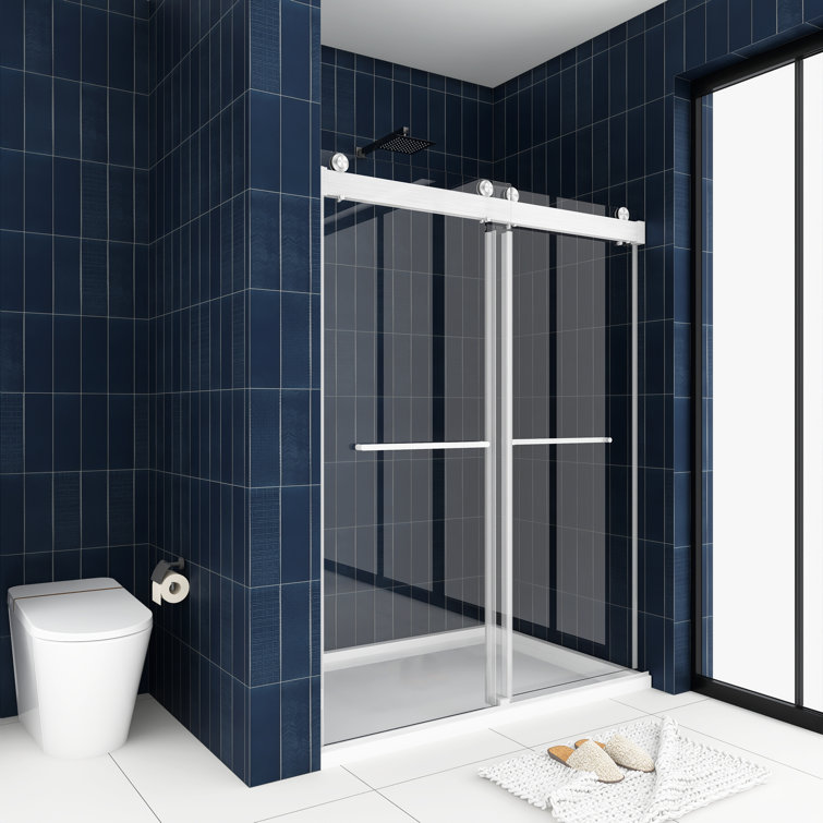 60'' Frameless Clear Glass Sliding Shower Door with Brushed Nickel Frame