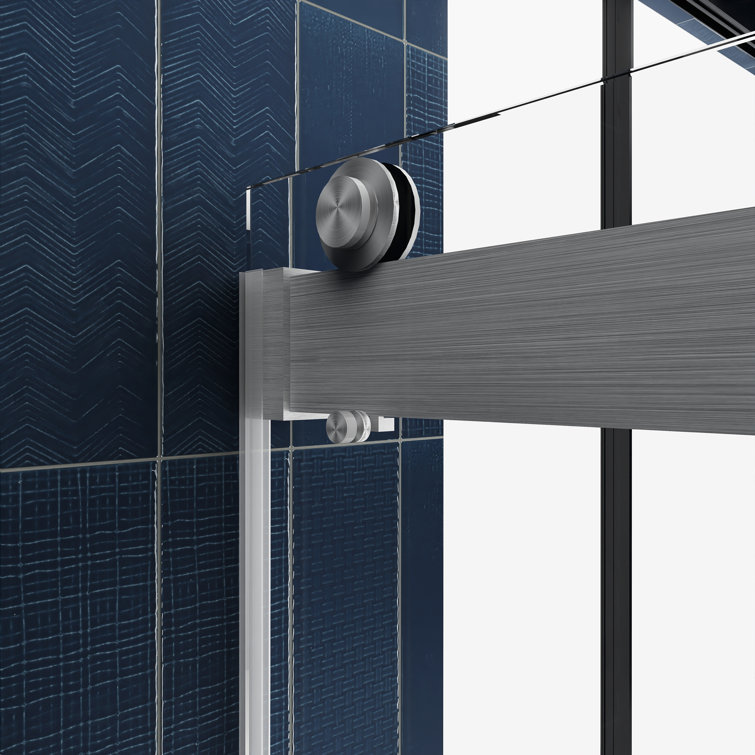 60'' Frameless Clear Glass Sliding Shower Door with Brushed Nickel Frame