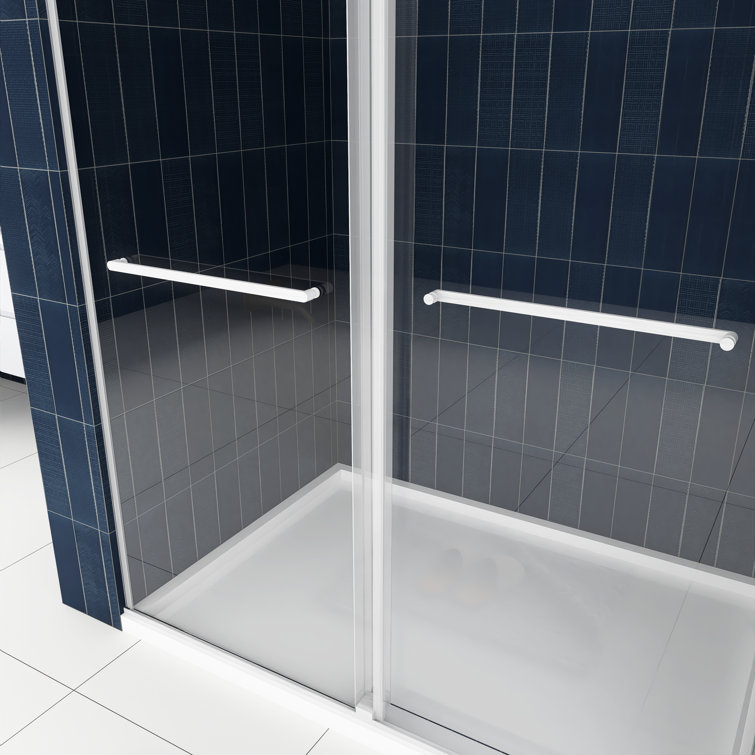 60'' Frameless Clear Glass Sliding Shower Door with Brushed Nickel Frame